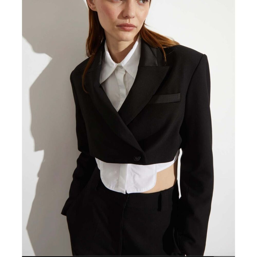 SAINT ART Bryn Cropped Tuxedo Blazer Black Small NEW NWT